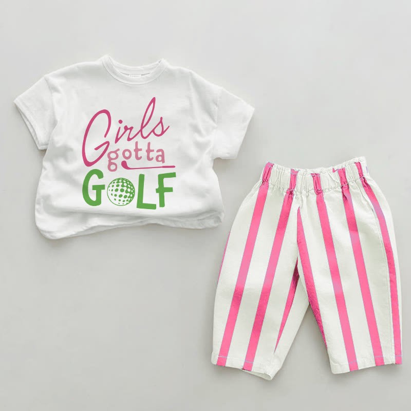 GIRLS GOTTA GOLF Baby Pink Vertical Striped 2-piece Set - White&Pink - 2-3T - image 1