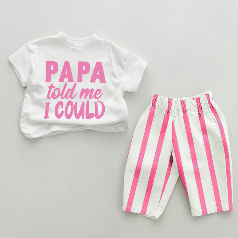 PAPA TOLD ME I COULD Baby Pink Vertical Striped 2-piece Set - White&Pink - 2-3T - image 1