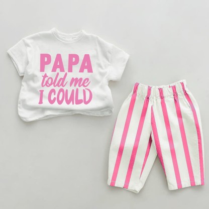 PAPA TOLD ME I COULD Baby Pink Vertical Striped 2-piece Set - White&Pink - 2-3T - image 1