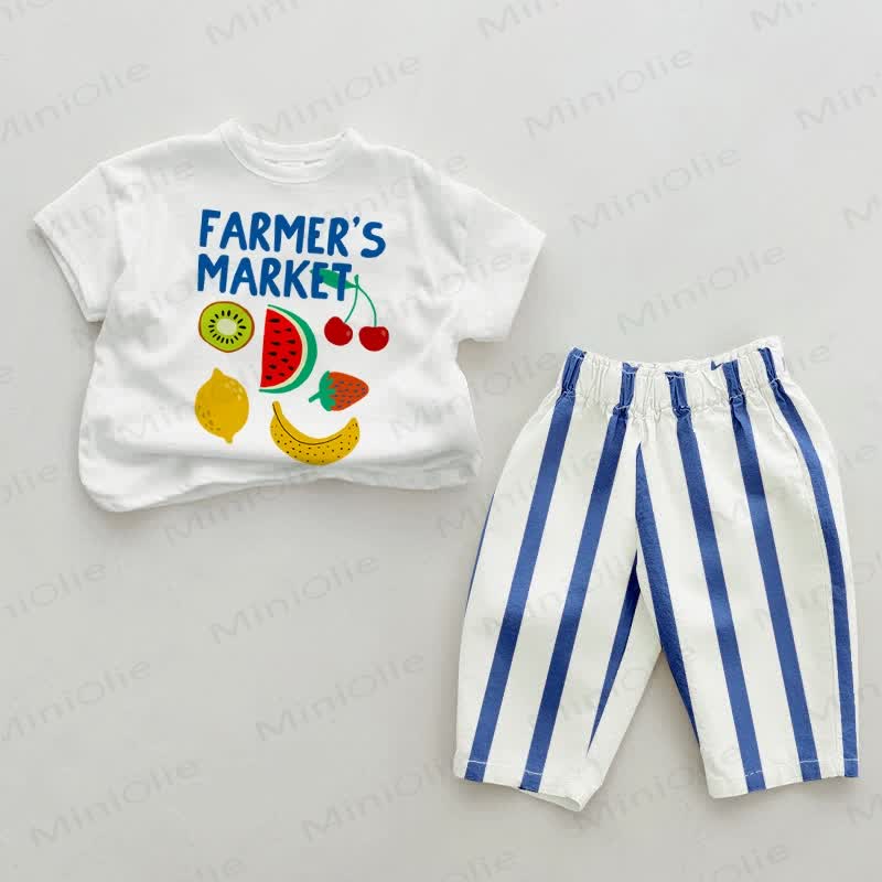 FARMER'S MARKET Baby Vertical Striped 2-piece Set - White&Blue - 2-3T - image 1