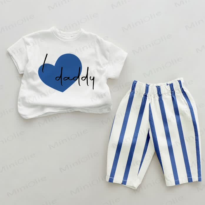 I LOVE DADDY Baby Blue Vertical Striped 2-piece Set - White&Blue - 2-3T - image 1