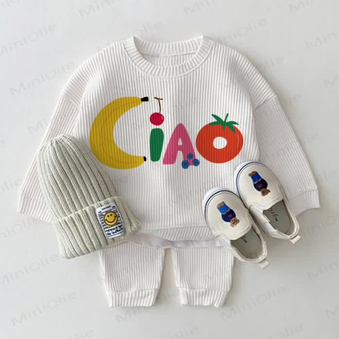 CIAO Baby Fruit Letter Waffle 2-piece Set - White - 18-24M - image 1