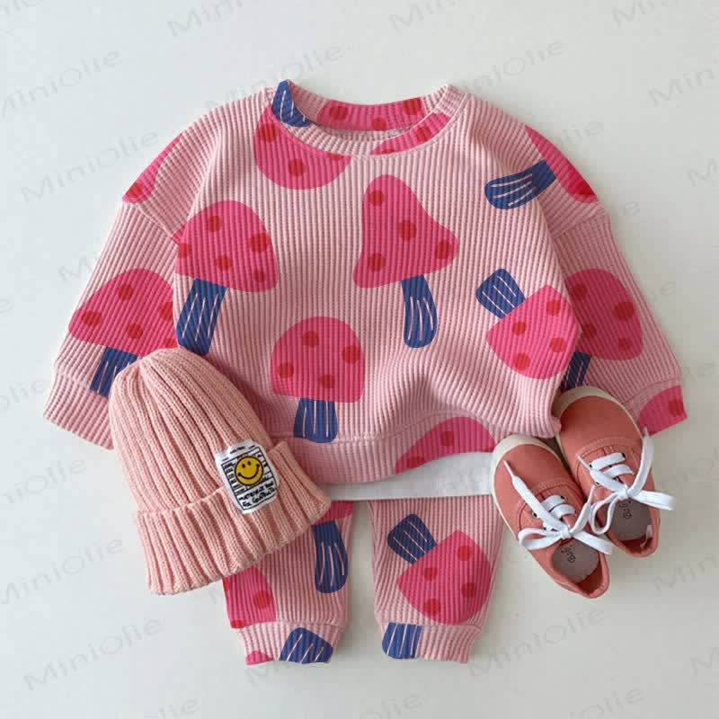 Baby Toddler Mushroom Pink Waffle 2-piece Set - Pink - 2-3T - image 1
