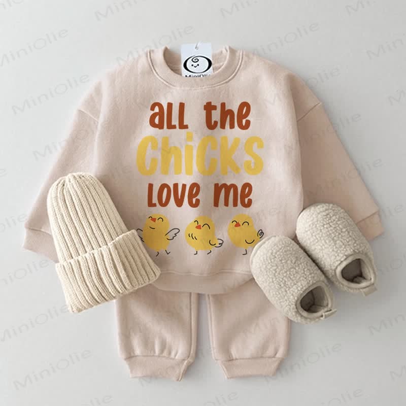 ALL THE CHICKS LOVE ME Baby 2-Piece Set - Beige - 2-3T - image 1
