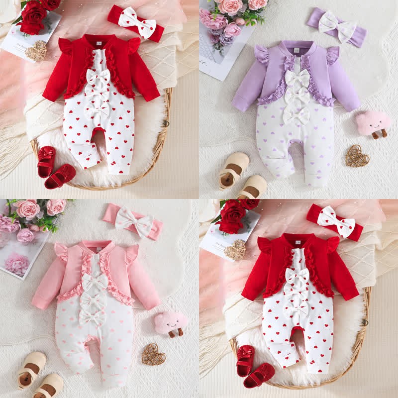 Baby Girl Bow Love Heart Romper with Headband - image 1