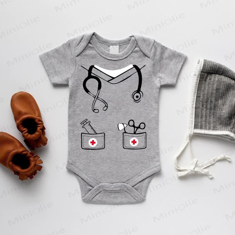 Baby Nurse Uniform Pattern Grey Bodysuit - Grey - 18-24M - image 1