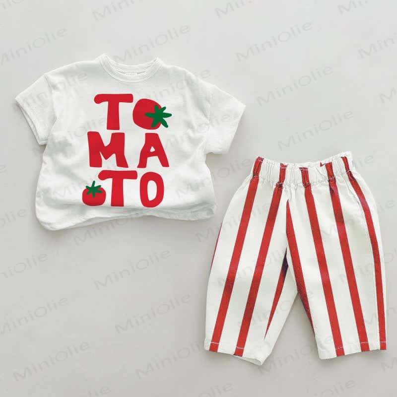 TOMATO Baby Red Vertical Striped 2-piece Set - White&Red - 2-3T - image 1
