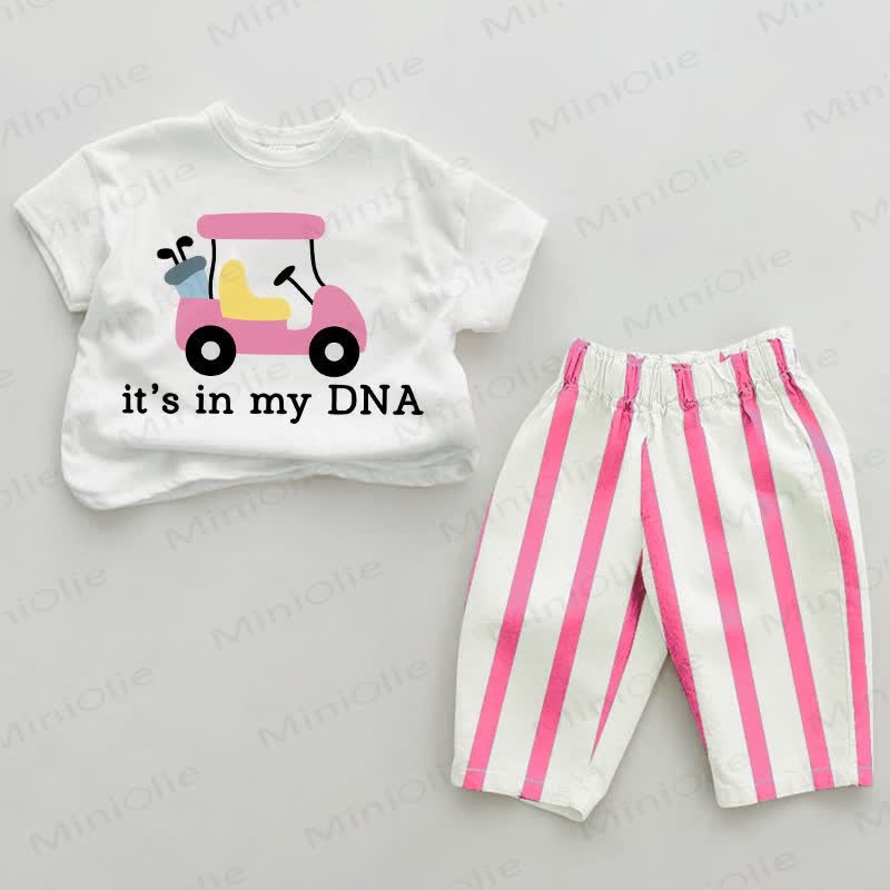 IT'S IN MY DNA Baby Golf Cart Pink Vertical Striped 2-piece Set - White&Pink - 2-3T - image 1