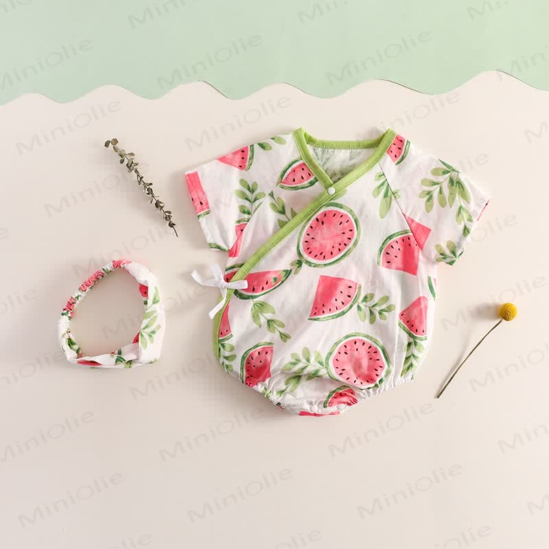 Baby Watermelon Kimono Bodysuit with Headband - Pink - 12-18M - image 1