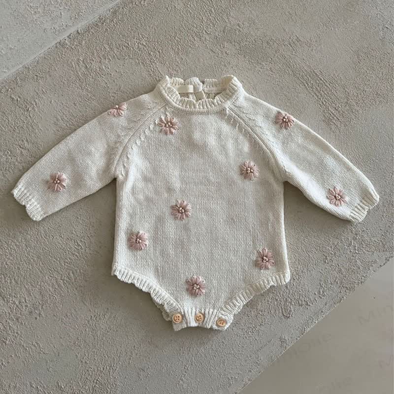 Baby Flower Embroidered Knit Bodysuit - image 2