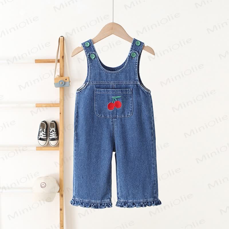 Toddler Cherry Embroidered Pocket Overalls - Blue - 5-7T - image 1