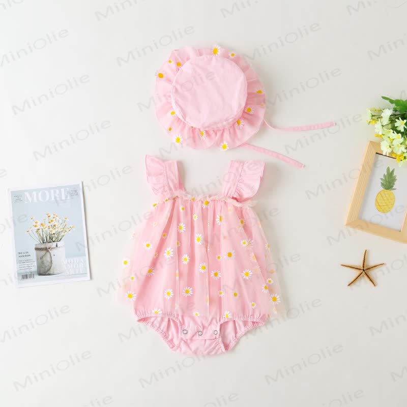 Baby Daisy Mesh Bodysuit with Hat - Pink - 18-24M - image 1