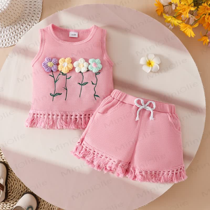 Baby 2-Piece 3D Flower Sleeveless Tassels Set - image 2