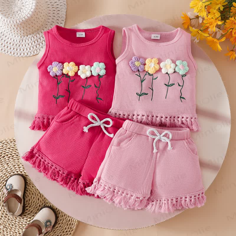 Baby 2-Piece 3D Flower Sleeveless Tassels Set - image 1
