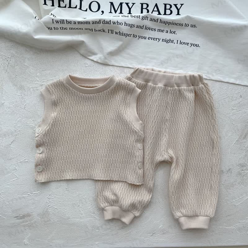 Baby 2-Piece Beige Plain Knit Set - Beige - 18-24M - image 1