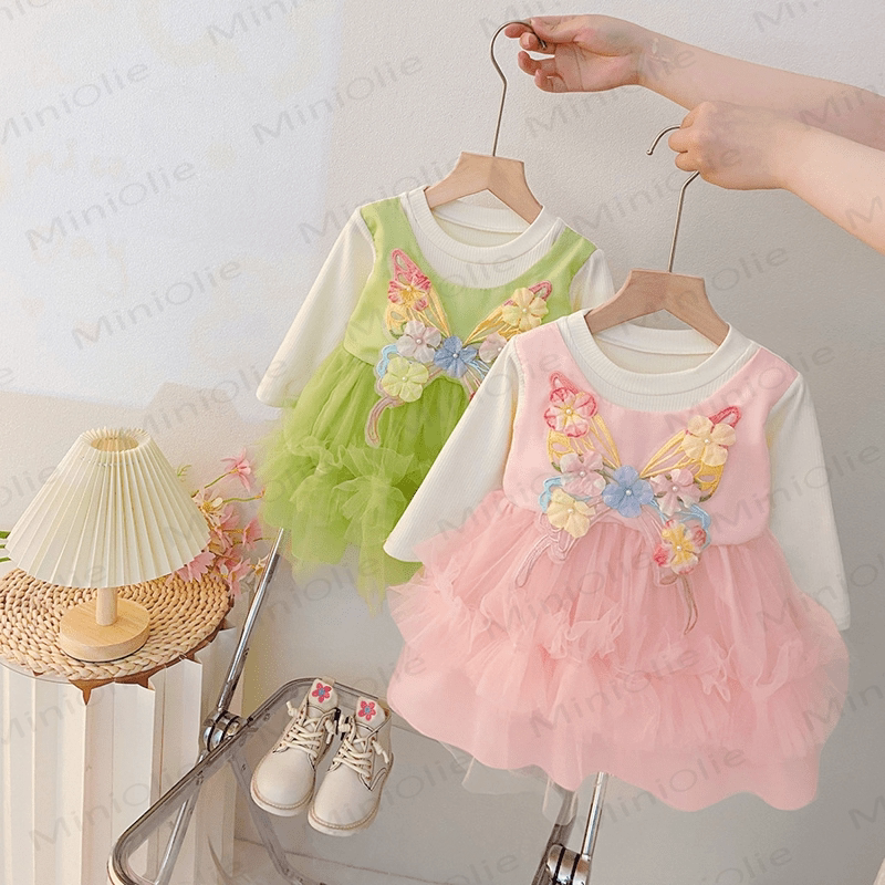 Baby Toddler Flower Butterfly Tulle Dress - image 1