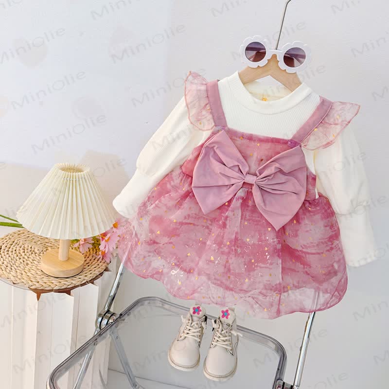 Baby Toddler Bow Glitter Tulle Dress - Pink - 3-5T - image 1
