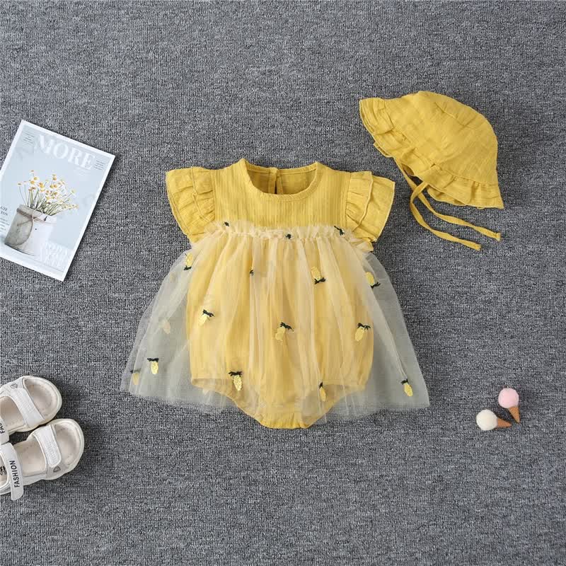 Baby Pineapple Skirted Bodysuit with Hat - Yellow - 18-24M - image 1