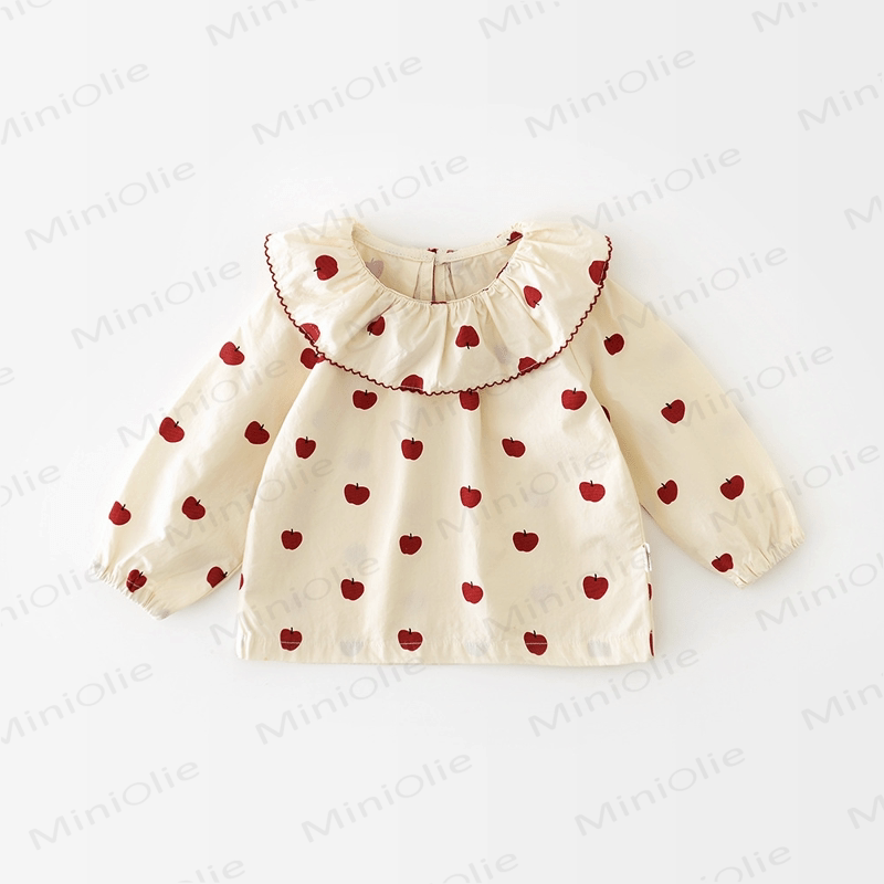 Baby Girl Apple Large Lapel Shirt - Beige - 2-3T - image 2