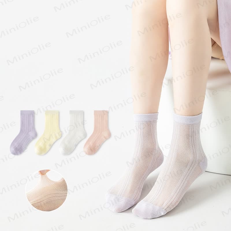 4 Pairs Toddler Girl Plain Soft Socks - image 1