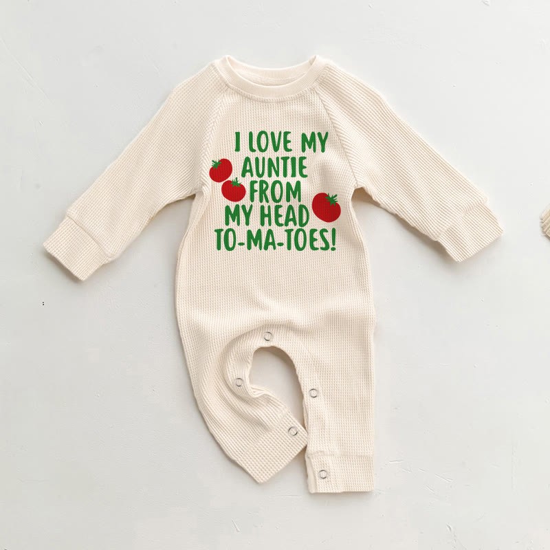 I LOVE MY AUNTIE FROM MY HEAD TO-MA-TOES! Baby Waffle Romper - Beige - 18-24M - image 1