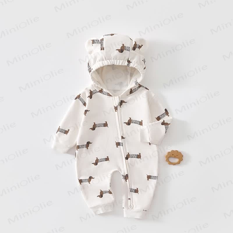Baby Dinosaur Dachshund Moon Hooded Romper - Dachshund - 2-3T - image 1