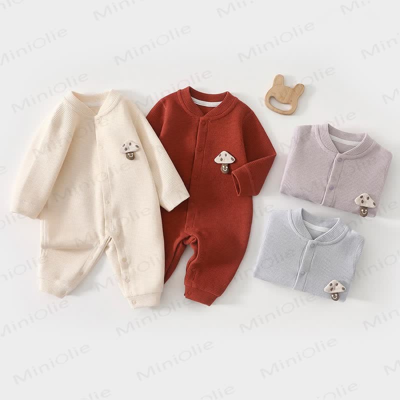 Baby Mushroom Patch Waffle Romper - image 1