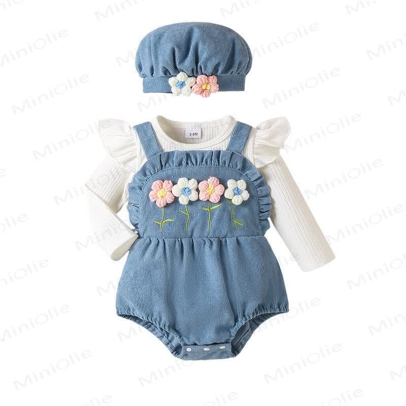 Baby Flower Corduroy Bodysuit with Hat - image 6