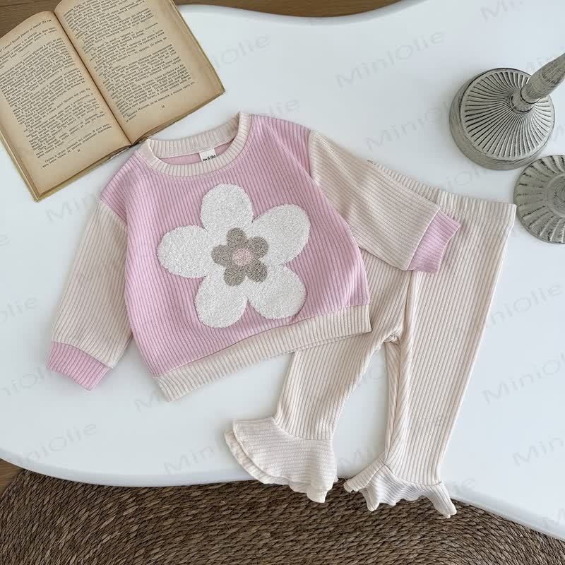 Baby 2-Piece Flower Sweatshirt and Pants Ribbed Set - image 2