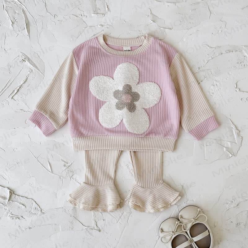 Baby 2-Piece Flower Sweatshirt and Pants Ribbed Set - image 4