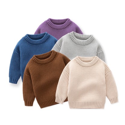 Kid Solid Color Crew Neck Vintage Sweater - image 2