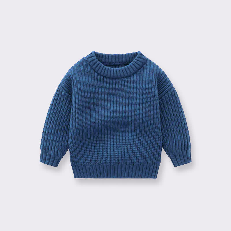 Kid Solid Color Crew Neck Vintage Sweater - Navy Blue - 8Y - image 4