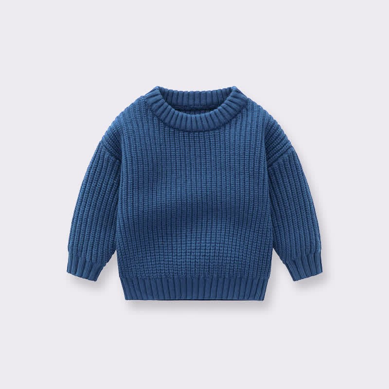 Kid Solid Color Crew Neck Vintage Sweater - Navy Blue - 8Y - image 4