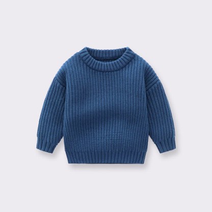 Kid Solid Color Crew Neck Vintage Sweater - Navy Blue - 8Y - image 4
