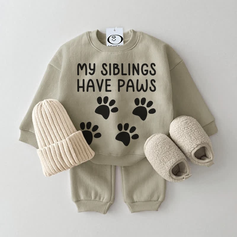 MY SIBLINGS HAVE PAWS Baby Grey Green Sweatsuit 2-piece Set - Grey Green - 2-3T - image 1