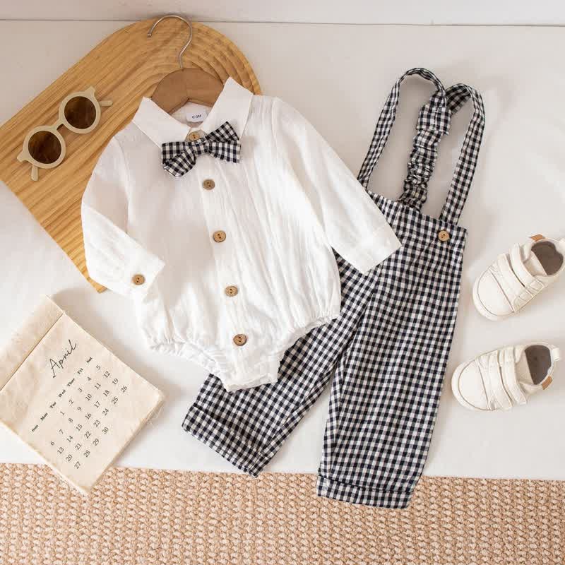 Baby Boy Gentleman Plaid Bodysuit Overalls 2-piece Set - Black - 12-18M - image 4