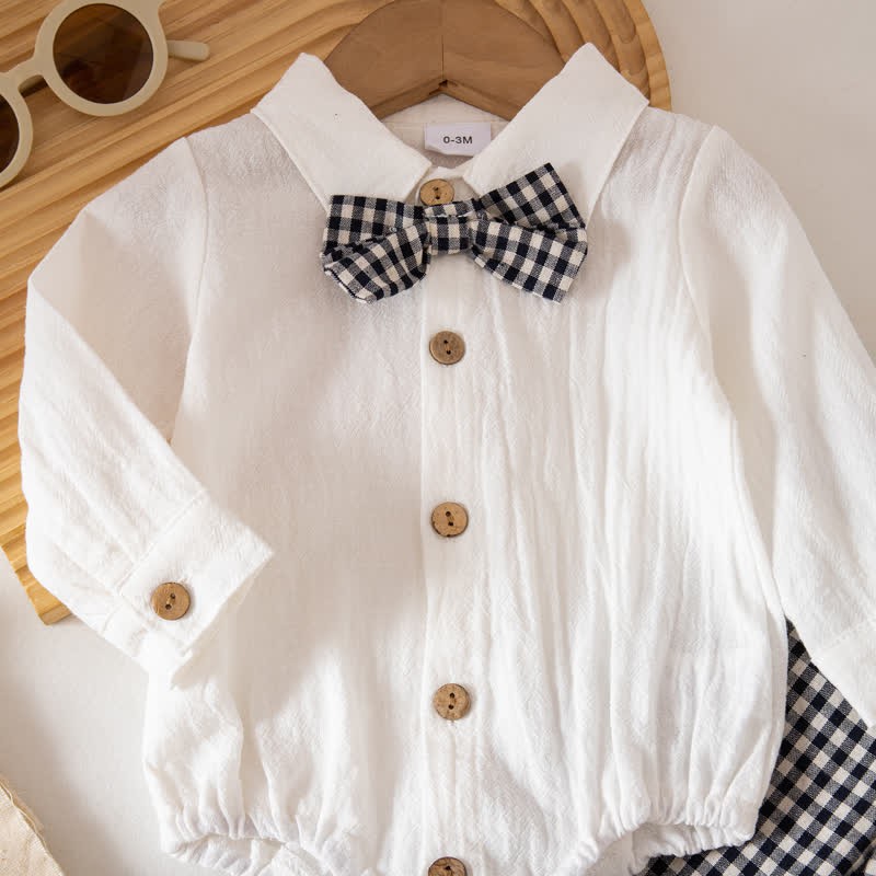 Baby Boy Gentleman Plaid Bodysuit Overalls 2-piece Set - image 6