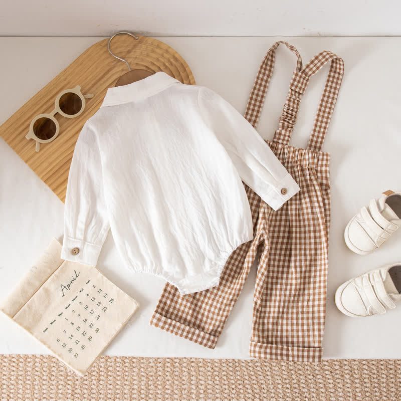 Baby Boy Gentleman Plaid Bodysuit Overalls 2-piece Set - image 16