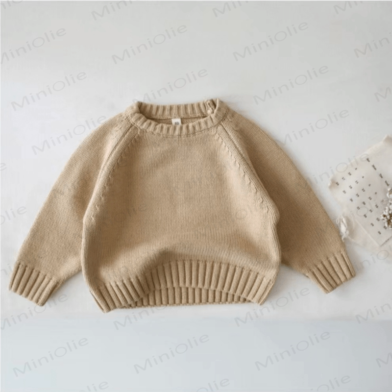 Kid Solid Color Crew Neck Knitted Sweater - Beige - 8Y - image 8