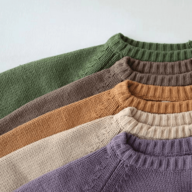 Kid Solid Color Crew Neck Knitted Sweater - image 2