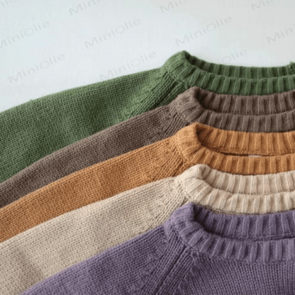 Kid Solid Color Crew Neck Knitted Sweater - image 2