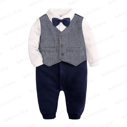 Baby Boy Bow Tie Gentleman Suit Romper - Grey - 12-18M - image 3