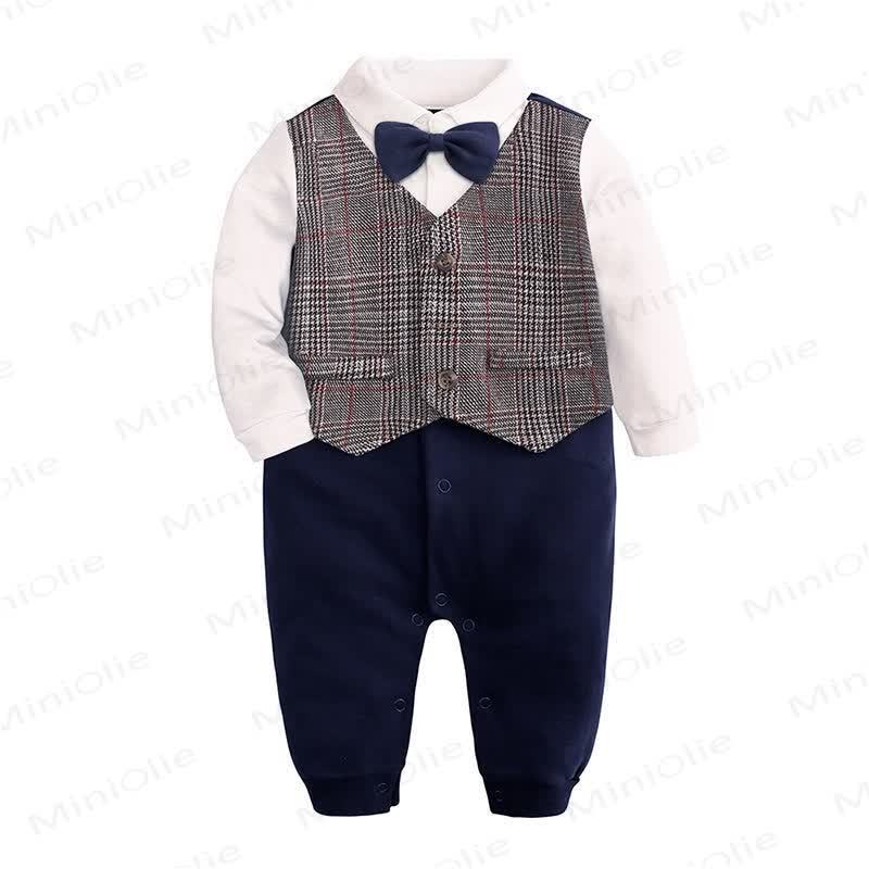 Baby Boy Bow Tie Gentleman Suit Romper - Plaid - 12-18M - image 2