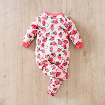 Baby Strawberry Pink Foot-covering Romper - image 2