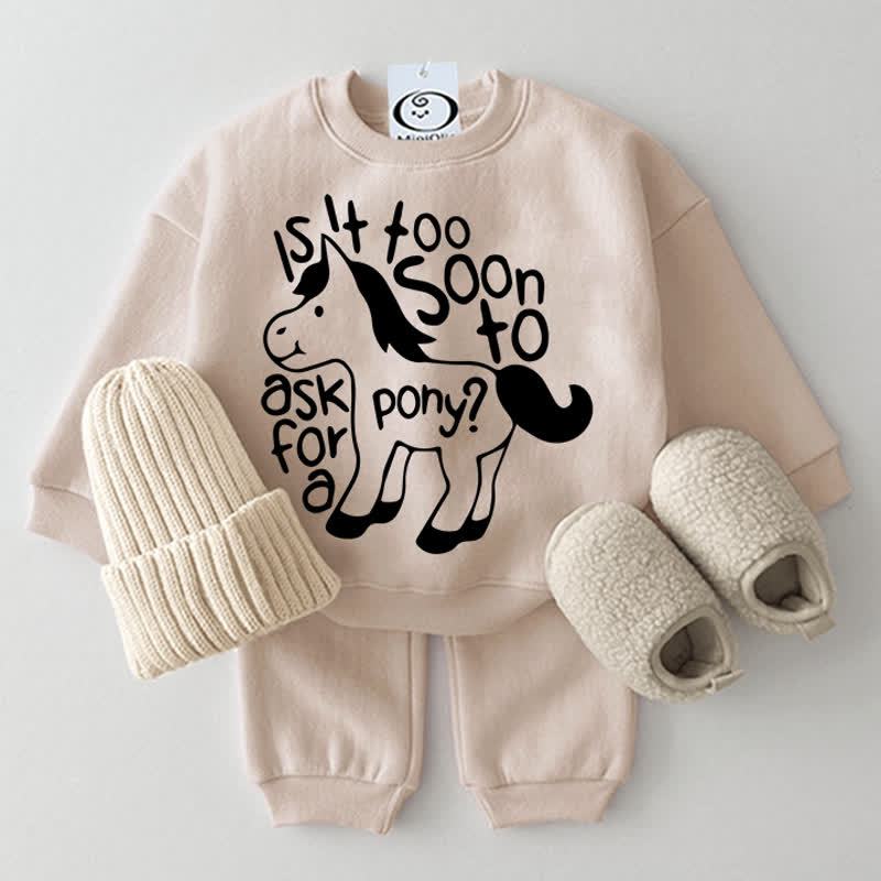 IS IT TOO SOON TO ASK FOR A PONY? Baby 2-piece Beige Set - Beige - 2-3T - image 1