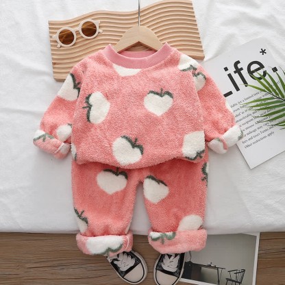 Toddler Strawberry Fleece Pajamas 2-piece Set - Pink - 5-7T - image 11