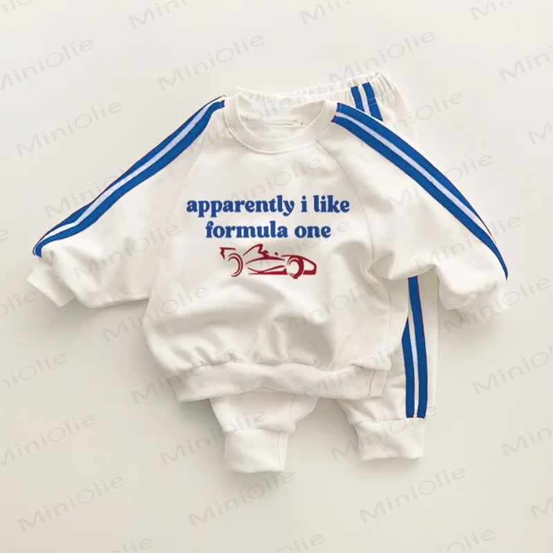 APPARENTLY I LIKE FORMULA ONE Baby Toddler Blue Striped 2-piece Set - White&Blue - 3-5T - image 1