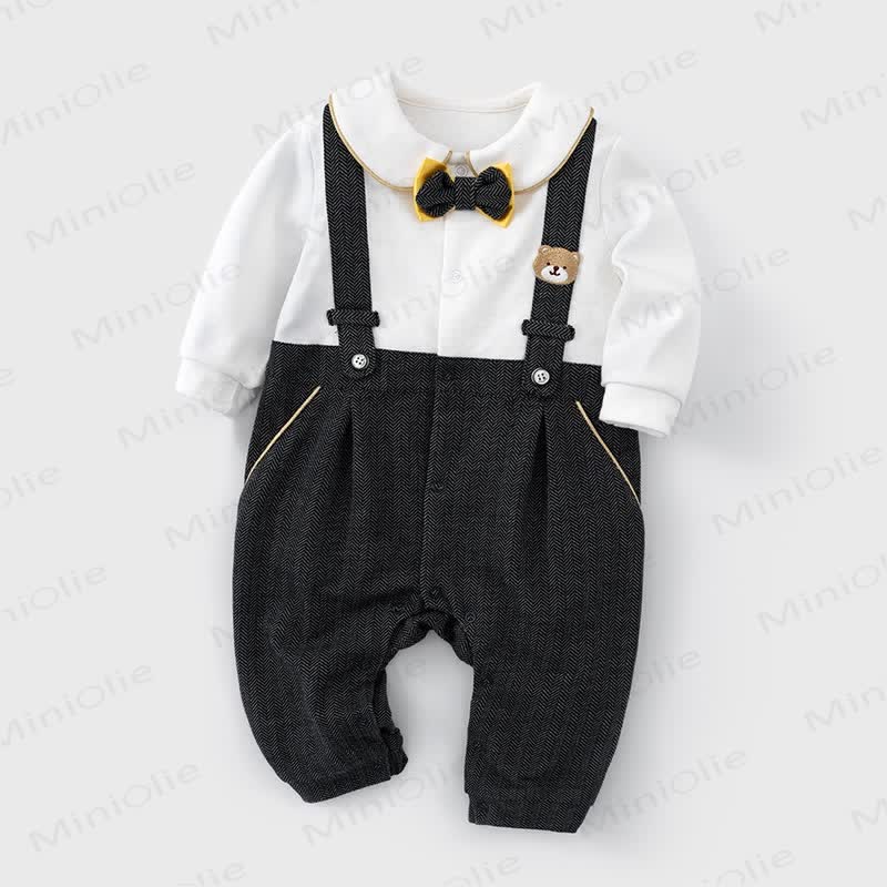Baby Boy Bear Fake Two Pieces Lapel  Romper - image 2