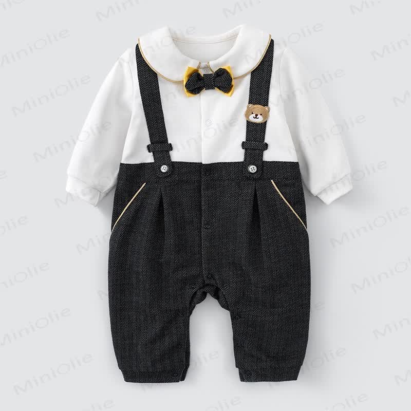 Baby Boy Bear Fake Two Pieces Lapel  Romper - Black - 18-24M - image 1