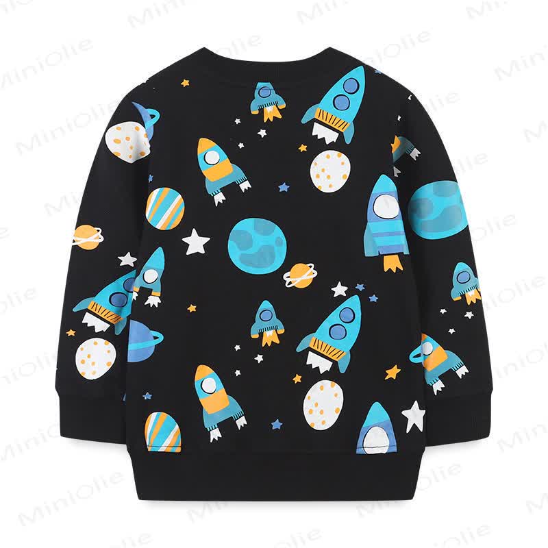 Kid Boy Space Rocket Black Sweatshirt - Black - 7Y - image 1